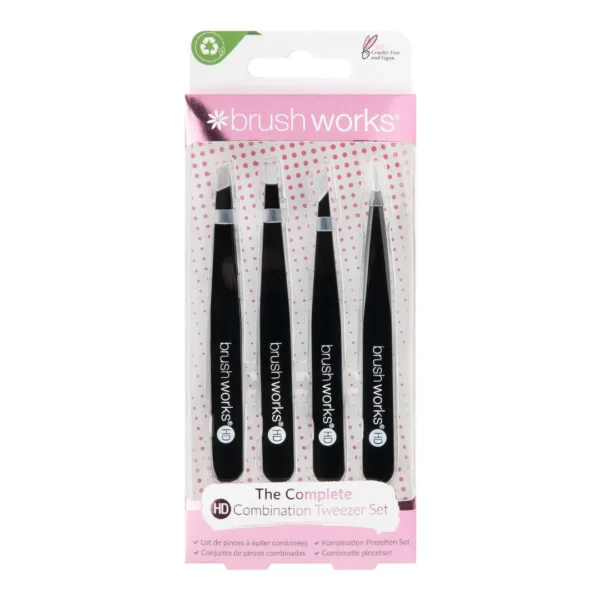 Brushworks Hd 4 Piece Combination Tweezer Set - Black