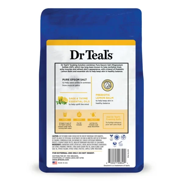 Dr Teal's Epsom Salt Soaking Solution Prebiotic Lemon Balm 1.36Kg