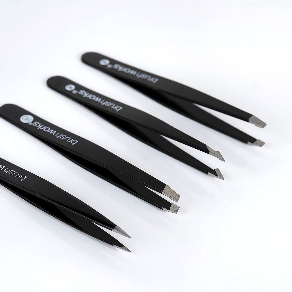 Brushworks Hd 4 Piece Combination Tweezer Set - Black