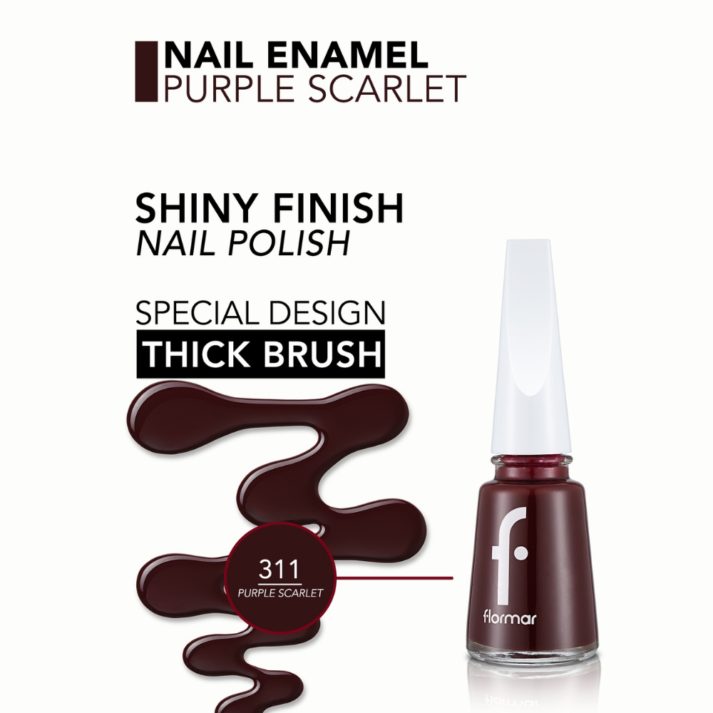 Flormar Classic Nail Enamel With New Improved Formula & Thicker Brush - 311 Purple Scarlet