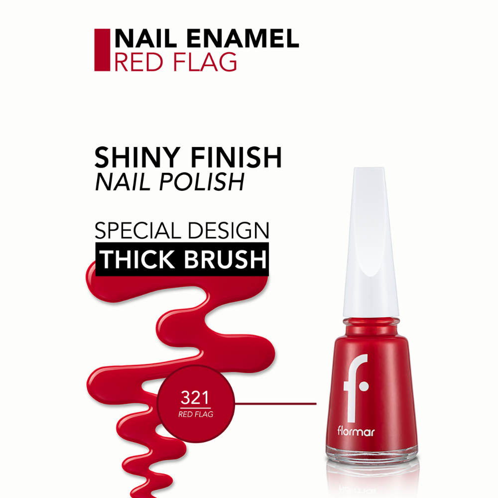 Flormar Classic Nail Enamel With New Improved Formula & Thicker Brush - 321 Red Flag
