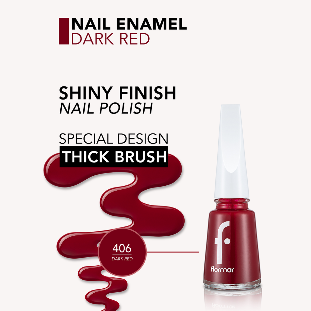 Flormar Classic Nail Enamel With New Improved Formula & Thicker Brush - 406 Dark Red