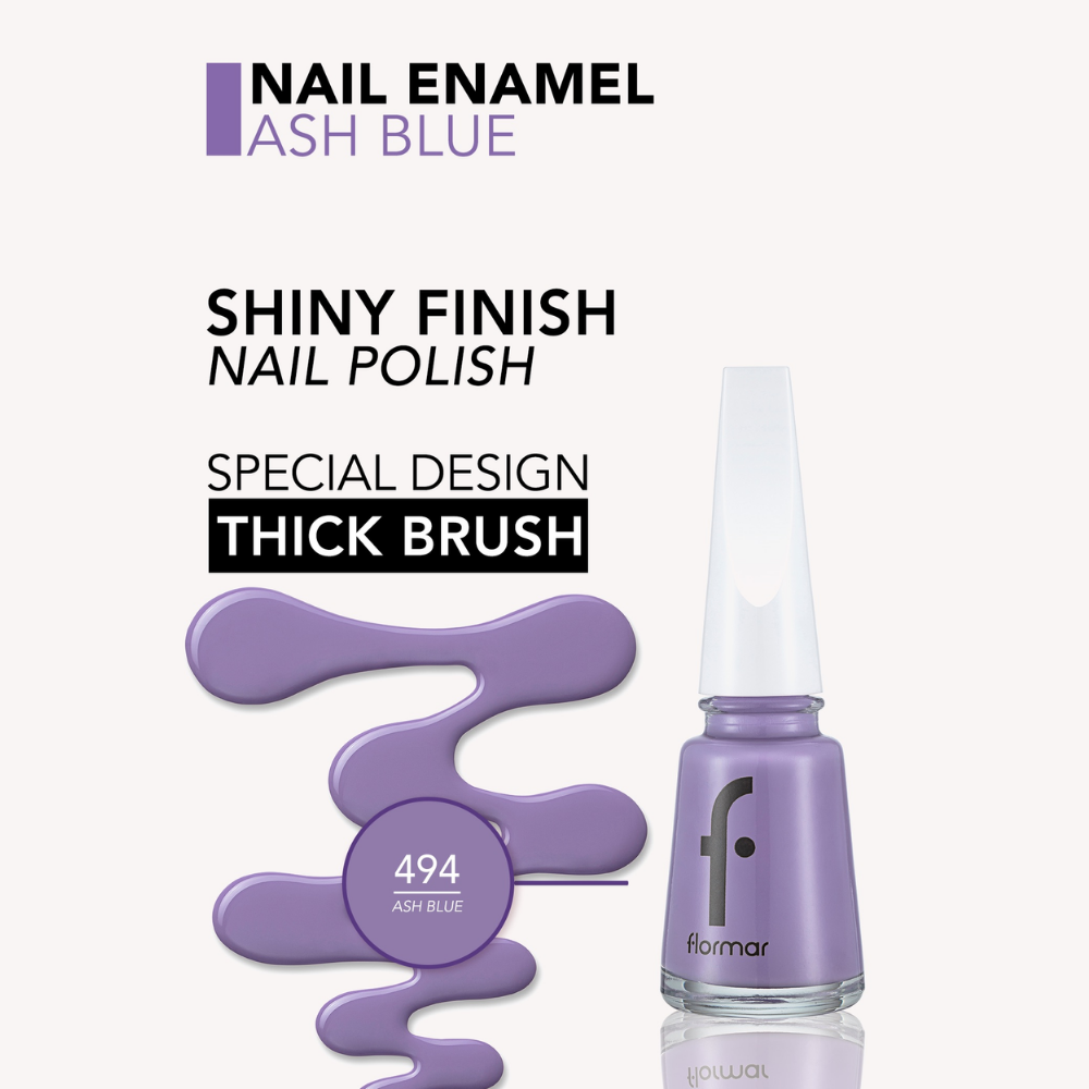 Flormar Classic Nail Enamel With New Improved Formula & Thicker Brush - 494 Ash Blue