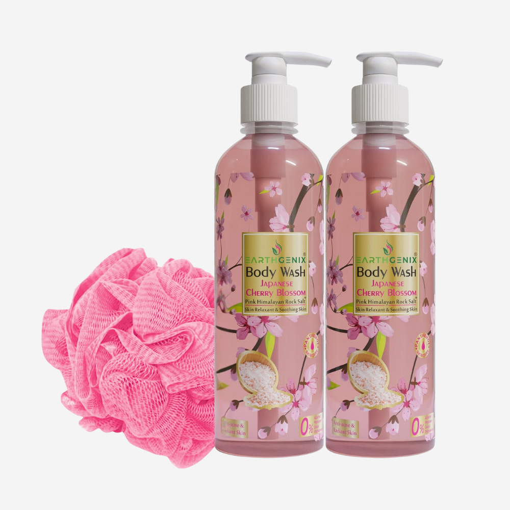 Earthgenix Japanese Cherry Blossom Body Wash 500Mlx2Pc With Loofah