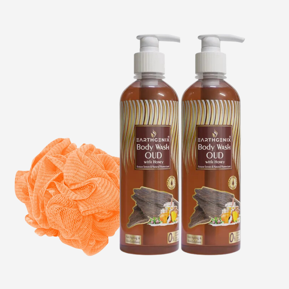 Earthgenix Oud With Honey Body Wash 500Mlx2Pc With Loofah