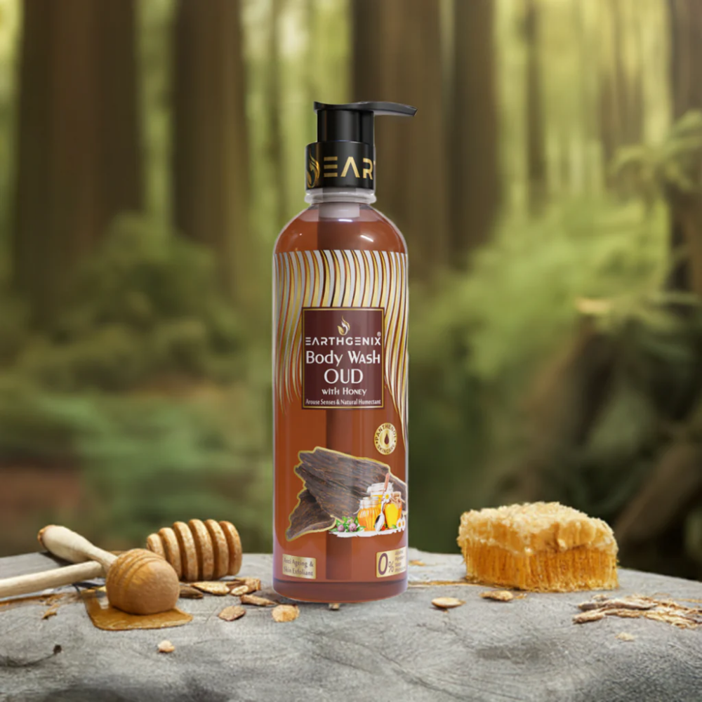Earthgenix Oud With Honey Body Wash 500Mlx2Pc With Loofah