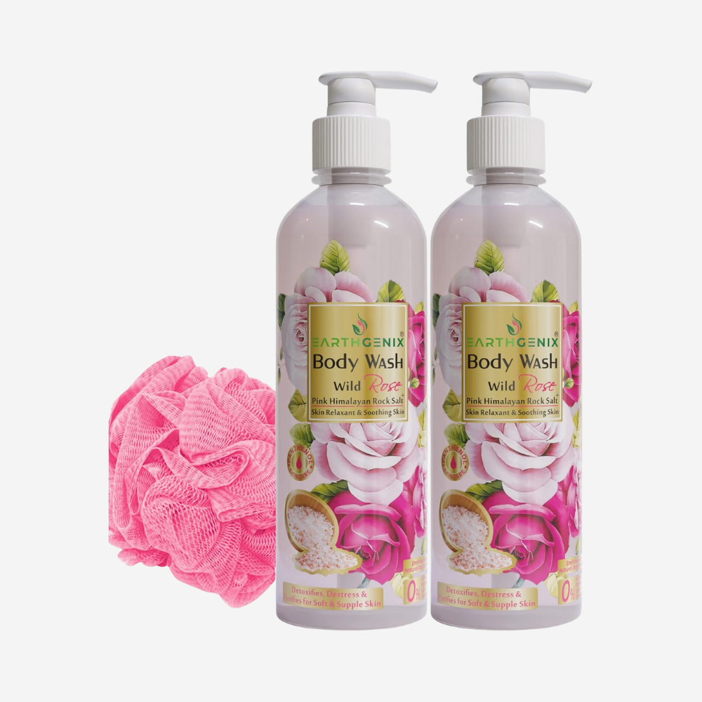 Earthgenix Wild Rose Body Wash 500Mlx2Pc With Loofah