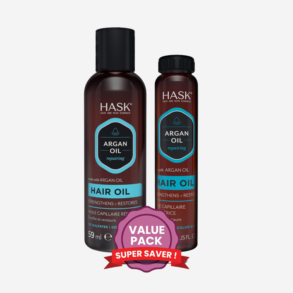 Hask Argan Oil Repairing Shine Hair Oil 59ml & Hask Argan Oil Healing Shine Hair Treatment 18ml