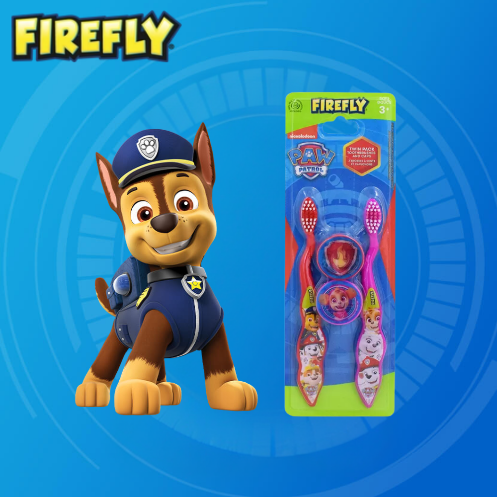Firefly Paw Patrol 2 Tooth Brushes And 2 Caps Twin Pack