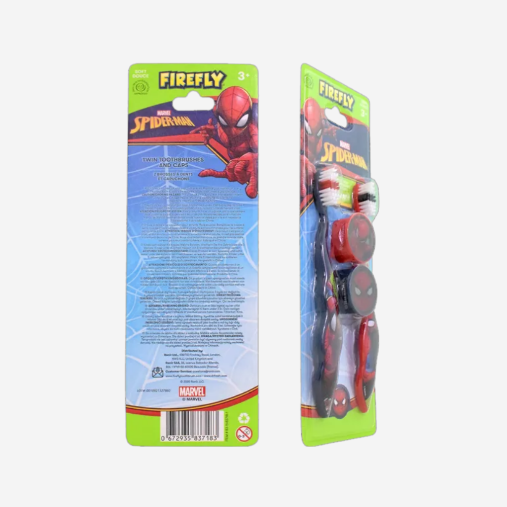 Firefly Spiderman 2 Tooth Brushes And 2 Caps Twin Pack