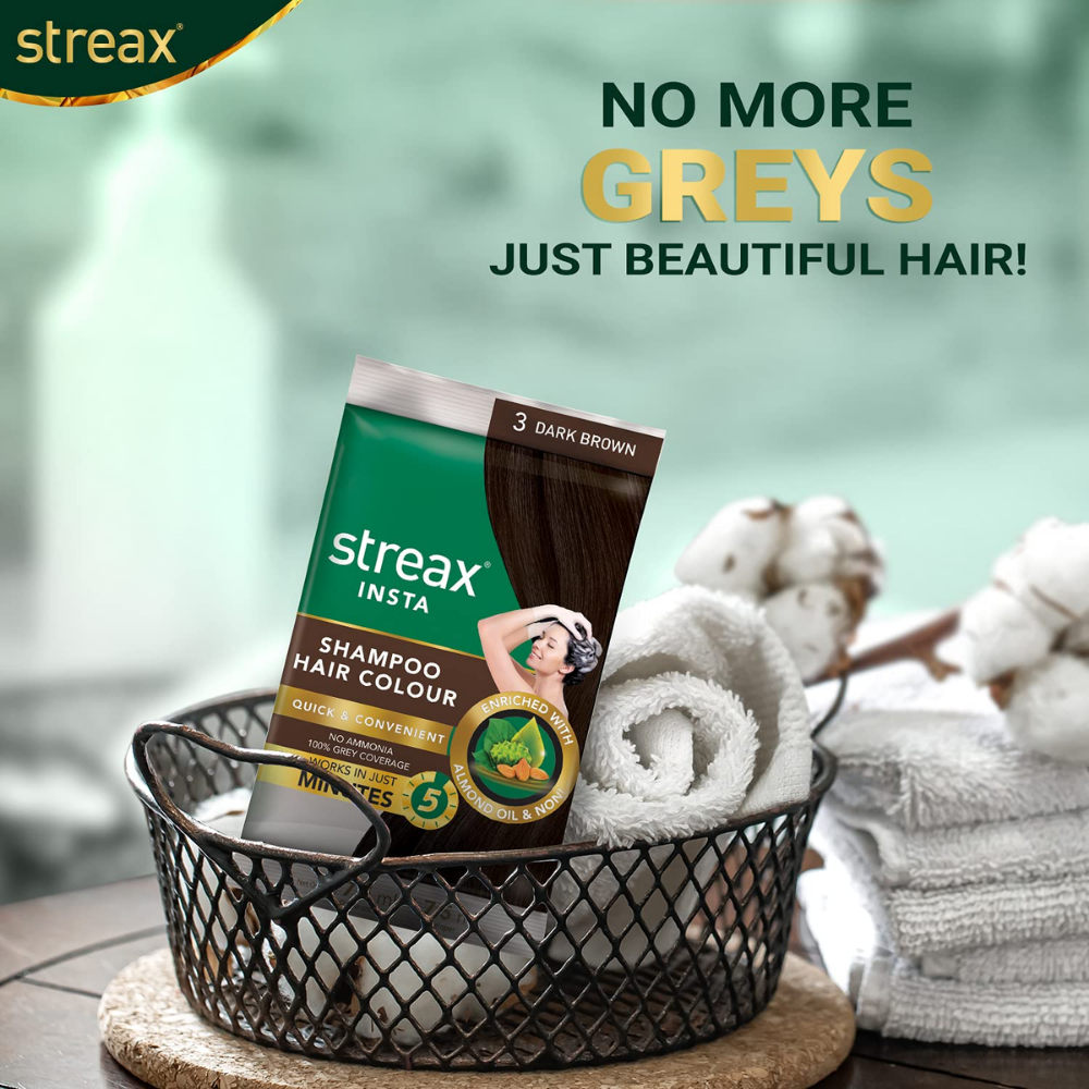Streax Insta Shampoo Hair Colour 25 Ml - Natural Black Sachet