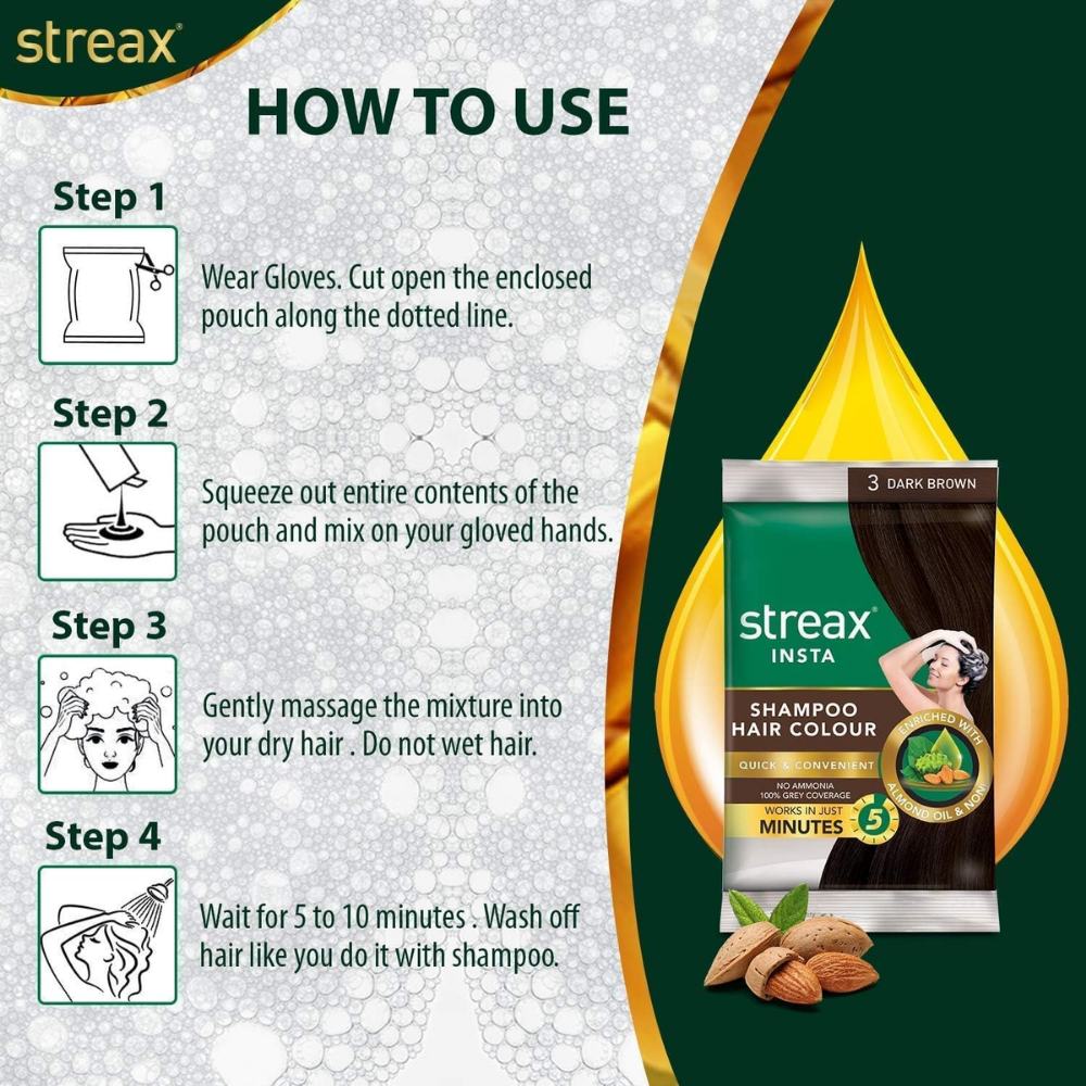 Streax Insta Shampoo Hair Colour 25 Ml - Dark Brown Sachet