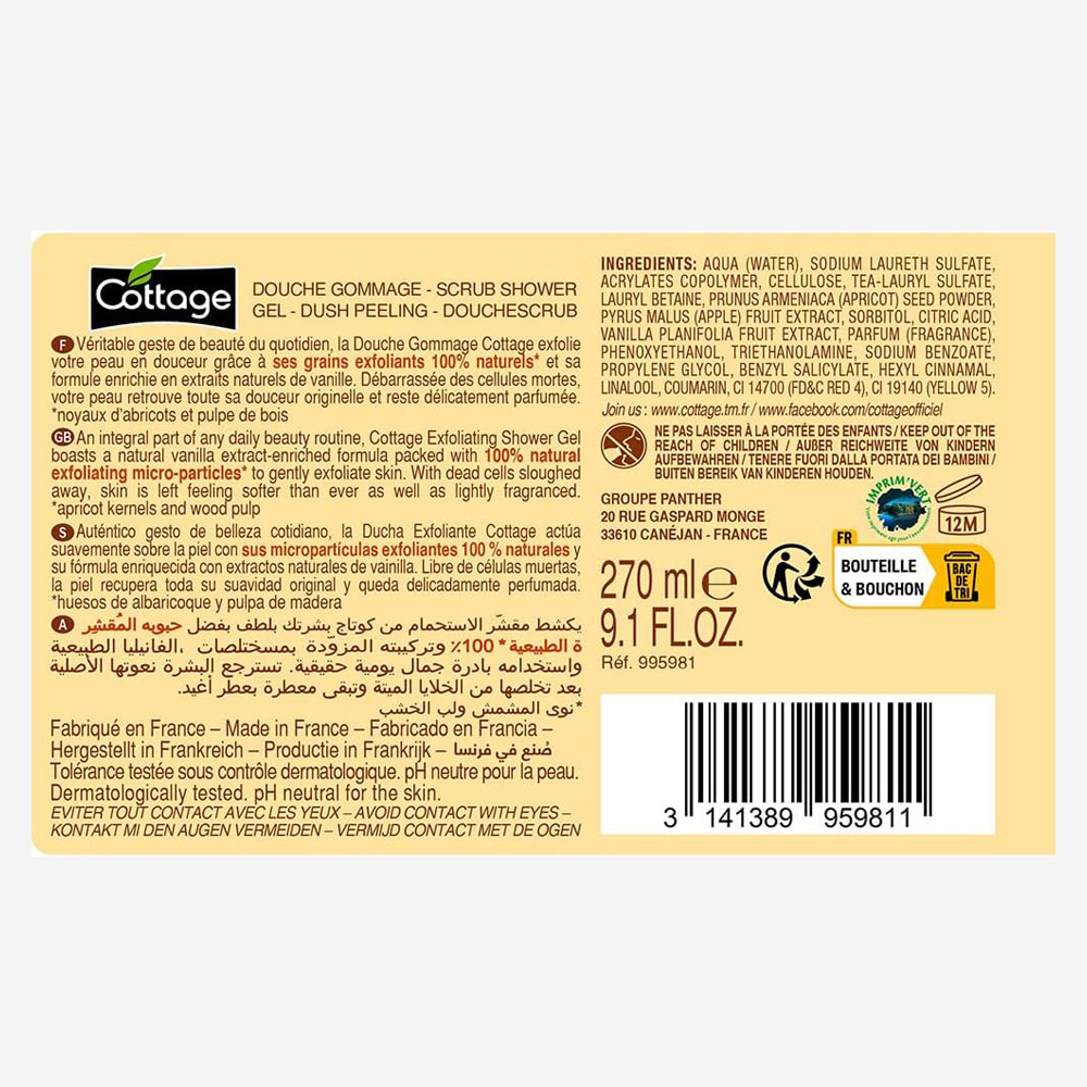 Cottage Exfoliating Shower Gel - Delicious Vanilla 270 Ml