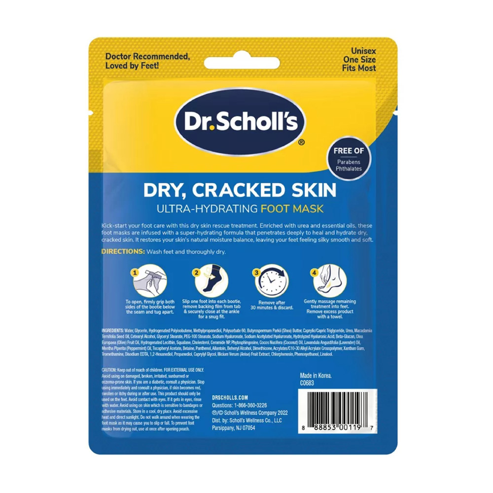 Dr. Scholl's Dry-Cracked Skin-Ultra Hydrating Foot Mask 1.49Fl Oz 1 pair