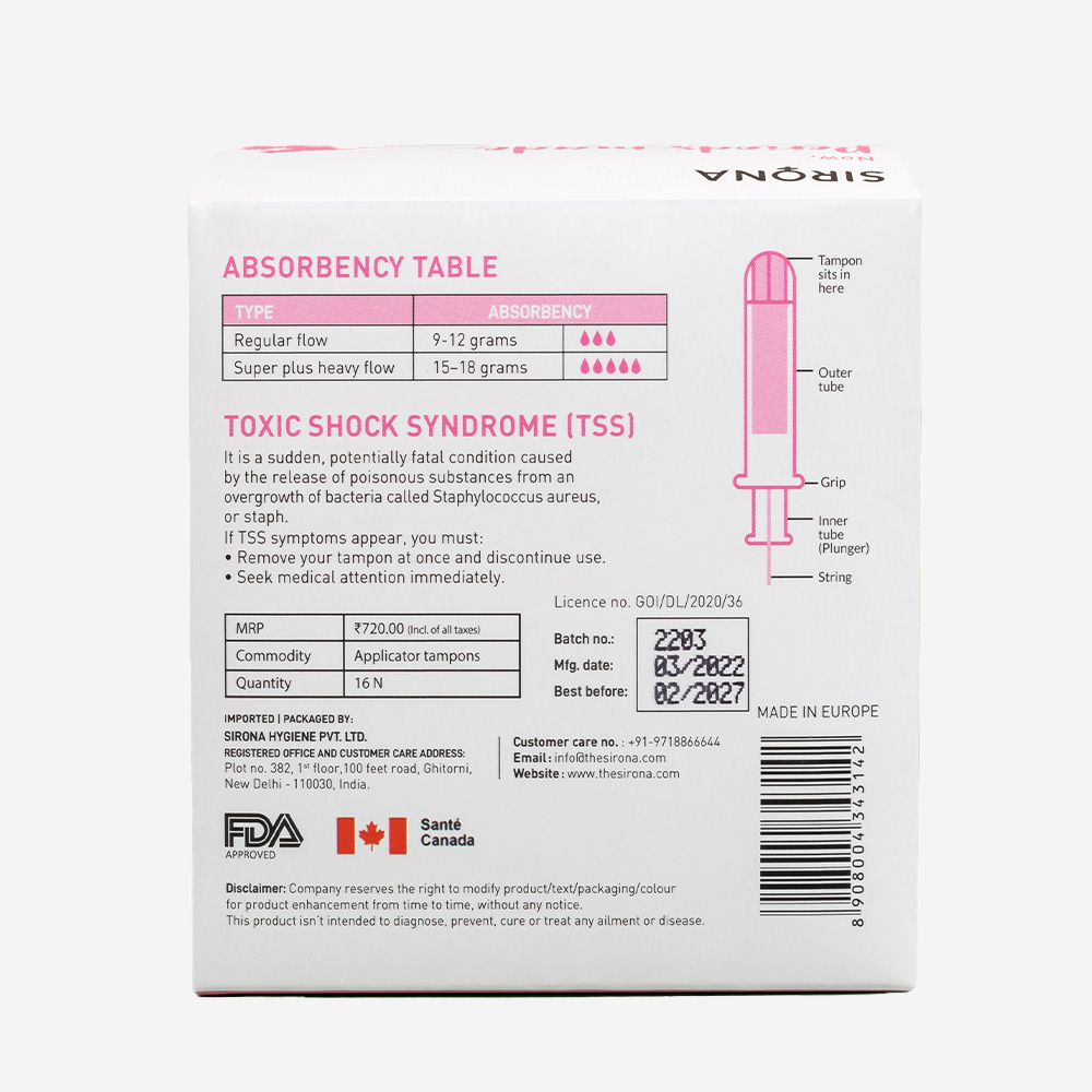 Premium Applicator Tampons By Sironasuper Plus Heavy Flow (16 Pcs)