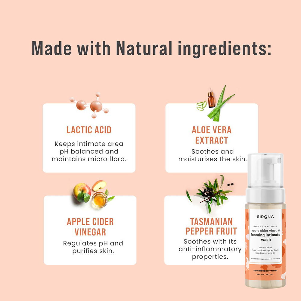 Sirona Natural Ph Balanced Apple Cider Vinegar Foaming Intimate Wash For Men & Women - 100 Ml